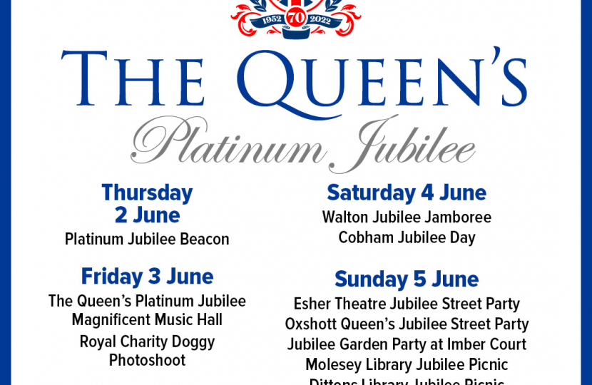 Graphic including Esher and Walton Jubilee Events