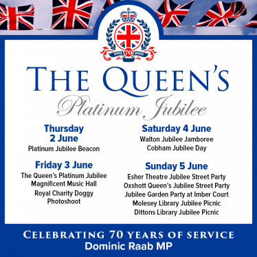 Graphic including Esher and Walton Jubilee Events
